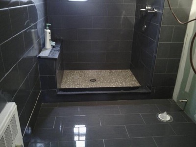 bathroom black tile